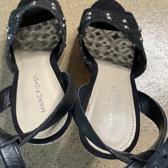 Marc Fisher "Hata" Espadrille Wedge Studded Sandals Black Suede sz 8 - Picture 14 of 16